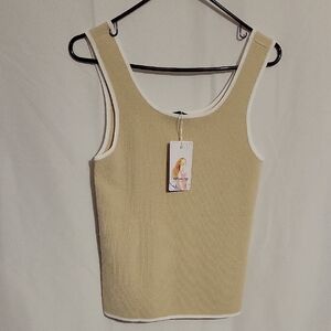 Sleeveless Knit Tank Top in Light Beige - Unbranded